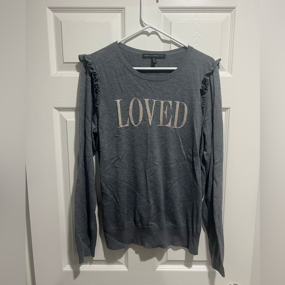 White House Black Market Charcoal 'Loved' Ruffle Sleeve Sweater